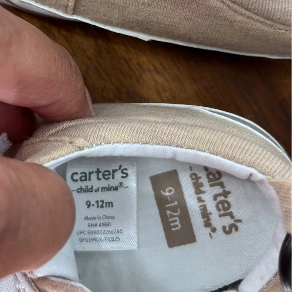 Carter's Child of Mine Sneakers Boys 9-12M Tan Canvas Lace Up Crib Shoes